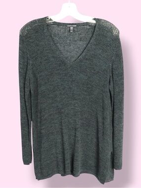Eileen Fisher Green V-Neck Lightweight Knit Sweater XS Tunic Top